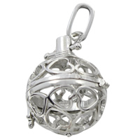 Bola boule pendentif, laiton, Rond, Placage de couleur platine, creux, sans plomb et cadmium, 28x24x22mm, Trou:Environ 7x3mm, 30PC/sac, Vendu par sac