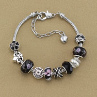 European Armband, Zink Alloy, med mässing kedja & Kristall & Lampwork, med 2 lnch extender kedja, antik silver pläterad, emalj & fasetterad & med strass, nickel, bly och kadmium gratis, Såld Per 7 inch Strand