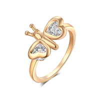 Bliver® Finger Ring, Messing, Butterfly, ægte forgyldt, forskellig størrelse for valg & med cubic zirconia & facetteret, nikkel, bly & cadmium fri, 11mm, Solgt af PC