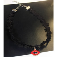 Mode Choker halsband, Lace, med Zink Alloy, med 2lnch extender kedja, Lip, plated, emalj, Såld Per Ca 12.5 inch Strand