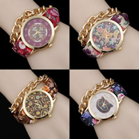 Floral Band Montre Tissu, coton, avec verre & alliage de zinc, Placage de couleur d'or, chaîne de torsion ovale & modèles différents pour le choix, protéger l'environnement, sans nickel, plomb et cadmium, 40mm, 20mm, Vendu par Environ 9.5 pouce brin