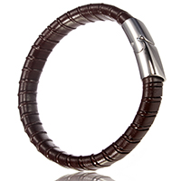 Los hombres de la pulsera y del brazalete, Cuero de vaca, acero inoxidable cierre magnético, 29x14x8mm, 12x6mm, longitud aproximado 8.5 Inch, 12Strandsfilamento/Grupo, Vendido por Grupo