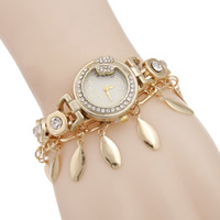 Pulsera de Reloj para Mujer, aleación de zinc, con Vidrio, con 1.5lnch extender cadena, chapado en color dorado, con diamantes de imitación, libre de níquel, plomo & cadmio, 30mm, 10mm, Vendido para aproximado 9.5 Inch Sarta