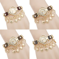 Pulsera de Reloj para Mujer, aleación de zinc, con Cuero de PU & Vidrio, con 1.5lnch extender cadena, Corazón, chapado en color dorado, con diamantes de imitación & polvo colorido, más colores para la opción, libre de níquel, plomo & cadmio, 30mm, 15mm, Vendido para aproximado 9.5 Inch Sarta