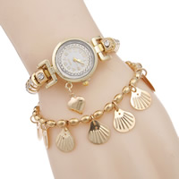 Pulsera de Reloj para Mujer, aleación de zinc, con Vidrio, Nácar, chapado en color dorado, con diamantes de imitación, libre de níquel, plomo & cadmio, 35mm, 10mm, Vendido para aproximado 9.5 Inch Sarta