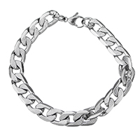 Stainless Steel korut rannerengas, Ruostumaton teräs, Curb Chain, alkuperäinen väri, 9.50x15x2.50mm, Pituus N. 8.5 tuuma, 10säikeet/erä, Myymät erä