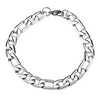 Stainless Steel korut rannerengas, Ruostumaton teräs, Figaro Chain, alkuperäinen väri, 9x15x2.5mm, 9x19x2.5mm, Myyty Per N. 9 tuuma Strand