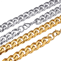 Stainless Steel Chain Ogrlica, Nehrđajući čelik, pozlaćen, rubnik lanac, više boja za izbor, 13x11x3.50mm, Dužina Približno 24 inčni, 10pramenovi/Lot, Prodano By Lot