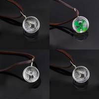 Collier de Globe de verre, avec Fleurs séchées & cuir PU & alliage de zinc, Rond, Placage de couleur platine, avec les graines de pissenlit & styles différents pour le choix, protéger l'environnement, sans nickel, plomb et cadmium, 20mm, Vendu par Environ 24 pouce brin