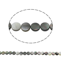 Svart Snäckskalspärlor, Svart Shell, Flat Round, naturlig, 10x2mm, Hål:Ca 1mm, Ca 40PC/Strand, Såld Per Ca 15.5 inch Strand