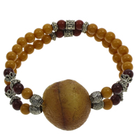 Håndled Mala, Gul Agate, med Gobi agat & Red Agate & Zinc Alloy, antik sølv farve forgyldt, buddhistiske smykker & 2-streng, 23x25mm-26x30mm, Solgt Per Ca. 6 inch Strand