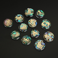 Shell-Cabochons, conchiglia Abalone, with bianco conchiglia, Cerchio piatto, naturale, gioielli costellazione & formato differente per scelta & a fondo piatto & lamina di oro, 12PC/set, Venduto da set