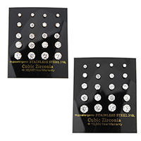 Cubic Zircon (CZ) Stud Earring Stainless Steel plated with cubic zirconia & faceted 3*3mm 4*4mm 5*5mm 6*6mm 7*7mm Sold By Box