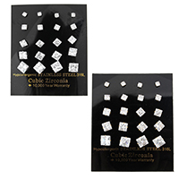 Zircone cubico ( CZ ) Orecchino a brillantino, acciaio inox, Quadrato, placcato, con zirconi cubici & sfaccettati, nessuno, 3.5x3.5x12.5mm, 6x6x14mm, 8x8x15mm, 10Pairspaio/scatola, Venduto da scatola