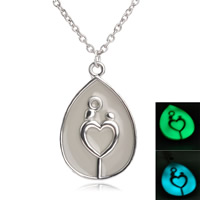 Luminated collana, lega in zinco, with catena di ferro, with 5cm extender chain, Cuore, placcato color platino, catena ovale & luminoso & smalto, nessuno, assenza di piombo & cadmio, 35x23mm, Venduto per Appross. 17.5 pollice filo