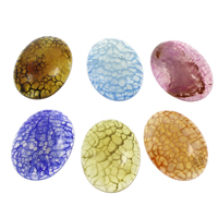 Crackle Agate Cabochon, Flad Oval, flad bagside, flere farver til valg, 30x40x7mm, 10pc'er/Bag, Solgt af Bag