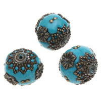 Indonesien Beads, med Zinc Alloy, Runde, antik bronze farve forgyldt, 14mm, Hole:Ca. 1mm, 100pc'er/Bag, Solgt af Bag