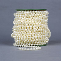 Bead Garland Strand, ABS plast pärla, med plast slid, Rund, beige, 6mm, 25m/PC, 25m/PC, Säljs av PC