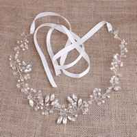 ABS Pearl plaisteach Sweatband, le Satin Ribbon & Crystal & Aicrileach, dath airgid plated, do bridal & ilghnéitheach, 40-50mm, Díolta De réir Snáithe