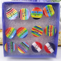 Resin Øreringe, plast ørering indlæg, Button Shape, stribe, blandede farver, 10mm, 30kasser/Lot, 6par/Box, Solgt af Lot