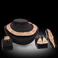 Zinklegering Sieraden Sets, vinger ring & armband & oorbel & halsketting, Zinc Alloy, messing oorbel hendel weer clip, gold plated, met strass, lood en cadmium vrij, 20x15mm, 30x40mm, Maat:6-9, Lengte Ca 8 inch, Ca 16 inch, Verkocht door Stel