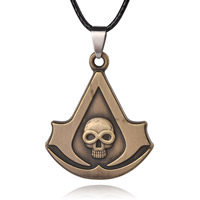 Zinc Alloy smykker halskæde, med Vokset Hamp Cord, med 5cm extender kæde, Skull, antik bronze farve forgyldt, bly & cadmium fri, 33x39mm, Solgt Per Ca. 17.7 inch Strand