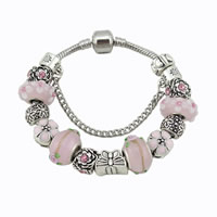 European Bracelet Zinc Alloy with brass chain & Lampwork antique silver color plated & enamel & with rhinestone nickel lead & cadmium free Sold By Strand