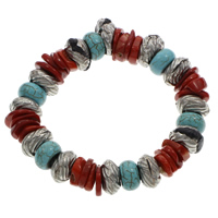 Natuurlijke Coral Armband, met Synthetische Turquoise & Copper Coated Plastic, 7x12mm, Per verkocht Ca 6 inch Strand