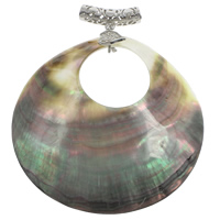 Natural Black Shell Pendler, med Zinc Alloy, platin farve forgyldt, naturlige, 75x92x7mm, Hole:Ca. 5mm, Solgt af PC