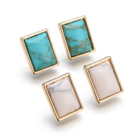 Boucle d'oreille turquoise, alliage de zinc, avec turquoise synthétique, acier inoxydable puce boucle d'oreille, rectangle, Placage de couleur d'or, plus de couleurs à choisir, sans plomb et cadmium, 16mm, Vendu par paire