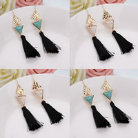 Fashion Fringe Oorbellen, Zinc Alloy, met Nylon Koord & Synthetische Turquoise, ijzer oorbel haak, Driehoek, gold plated, meer kleuren voor de keuze, lood en cadmium vrij, 87mm, Verkocht door pair