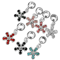 Pendentifs de style European en alliage de zinc , fleur, Placage de couleur platine, sans filetage & avec strass, plus de couleurs à choisir, protéger l'environnement, sans nickel, plomb et cadmium, 29mm, 13.5x17x2.5mm, Trou:Environ 5mm, 50PC/lot, Vendu par lot