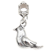 Pendentifs de style European en alliage de zinc , oiseau, Plaqué de couleur d'argent, sans filetage, sans plomb et cadmium, 17x29x8mm, Trou:Environ 4mm, 10PC/sac, Vendu par sac