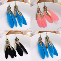 Fashion Feather Earring Zinc Alloy with Feather iron earring hook antique bronze color plated with rhinestone lead & cadmium free 106mm Sold By Pair