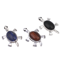 Pendants Gemstone Jewelry, Sinc Alloy, le Gemstone, Turtle, dath airgid antique plátáilte, le rhinestone, luaidhe & caidmiam saor in aisce, 35x55x11mm, Poll:Thart 9x5mm, 10ríomhairí pearsanta/Mála, Díolta De réir Mála