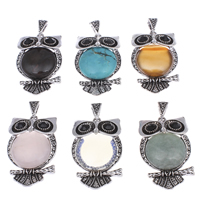 Gemstone Vedhæng Smykker, Zinc Alloy, med Ædelsten, Owl, antik sølv farve forgyldt, forskellige materialer til valg & med rhinestone, bly & cadmium fri, 32x50x11mm, Hole:Ca. 5x10mm, 10pc'er/Bag, Solgt af Bag