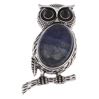 Lapis vedhæng, Zinc Alloy, med Syntetiske Lapis, Owl, antik sølv farve forgyldt, med rhinestone, bly & cadmium fri, 30x52x13mm, Hole:Ca. 10x6mm, 10pc'er/Bag, Solgt af Bag