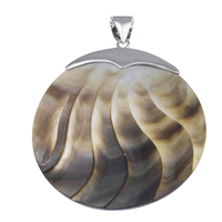 Naturlig svart Shell Halsband, med mässing bail, Flat Round, platina pläterad, naturliga, 50x56x5mm, Hål:Ca 4x6mm, 10PC/Bag, Säljs av Bag