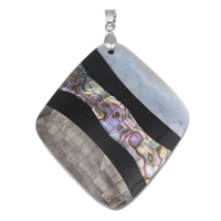 Shell Hangers, Abalone schelp papier, met messing borgtocht & Black Shell, Ruit, platinum plated, natuurlijke & knetteren, 48x57x7mm, Gat:Ca 3x5mm, 10pC's/Bag, Verkocht door Bag