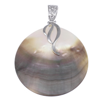 Natural Black Shell Pendants with brass bail Flat Round platinum color plated Approx Sold By Bag