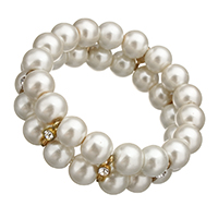 Glass Pearl Armband, med Zink Alloy, guldfärg pläterade, med strass, 20x10mm, Längd Ca 7 inch, 10Strands/Lot, Säljs av Lot