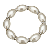 Vidro Pearl pulseira, Pérola  de vidro, with espaçador latão de strass, cromado de cor platina, 20x13mm, 3x6.5mm, comprimento Aprox 7.5 inchaltura, 10vertentespraia/Lot, vendido por Lot