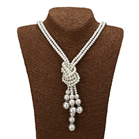 Sweater Chain Necklace Glass Pearl with rhinestone brass spacer platinum color plated  Length Approx 34 Inch Sold By Lot