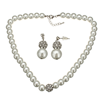 Glasparel Sieraden set, oorbel & halsketting, met rubber earnut & Zinc Alloy, messing oorbel bericht, met 2lnch extender keten, platinum plated, met strass, 11.5x12mm, 9x10mm, 12x24.5mm, 29.5mm, Lengte Ca 17 inch, 10sets/Lot, Verkocht door Lot