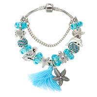 Bracelet European , alliage de zinc, avec chaîne en laiton & Nylon & cristal, Plaqué de couleur d'argent, longueur différente pour le choix & facettes & avec strass, protéger l'environnement, sans nickel, plomb et cadmium, Vendu par brin