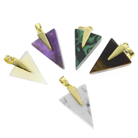 Bijoux Pendentifs en pierres gemmes, pierre gemme, avec laiton, triangle, Placage de couleur d'or, grade AAA, 17x27x10mm-19x29x11mm, Trou:Environ 3x5mm, 10PC/sac, Vendu par sac