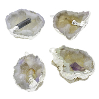 Prirodne Agate Druzy privjesak, Ice Quartz Agate, s Dragi kamen, platine boja pozlaćen, prirodni & druzy stil, Razred AAA, 33x45x20mm-40x52x35mm, Rupa:Približno 4x5mm, 10računala/Torba, Prodano By Torba