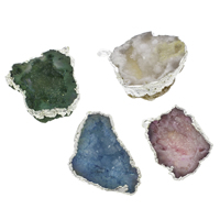 Agate Nádúrtha Druzy siogairlín, Oighear Grianchloch Agate, le bannaí práis, Nuggets, dath platanam plátáilte, stíl druzy, dathanna measctha, Grád AAA, 33x40x10mm-45x52x17mm, Poll:Thart 3x5mm, 10ríomhairí pearsanta/Mála, Díolta De réir Mála