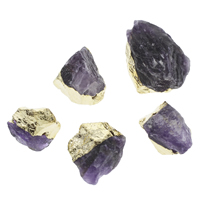 Granos Amethyst naturales, amatista, Pepitas, chapado en color dorado, Grado AAA, 15x16x18mm-33x26x22mm, agujero:aproximado 3mm, 10PCs/Bolsa, Vendido por Bolsa