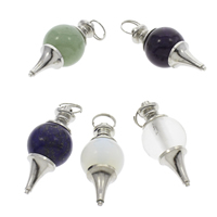 Bijoux Pendentifs en pierres gemmes, pierre gemme, avec laiton, Placage de couleur platine, grade AAA, 18x41mm, Trou:Environ 8mm, 10PC/sac, Vendu par sac